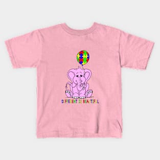 Autism Awareness Baby Pink Elephant DIFFERENT IS BEAUTIFUL Kids T-Shirt